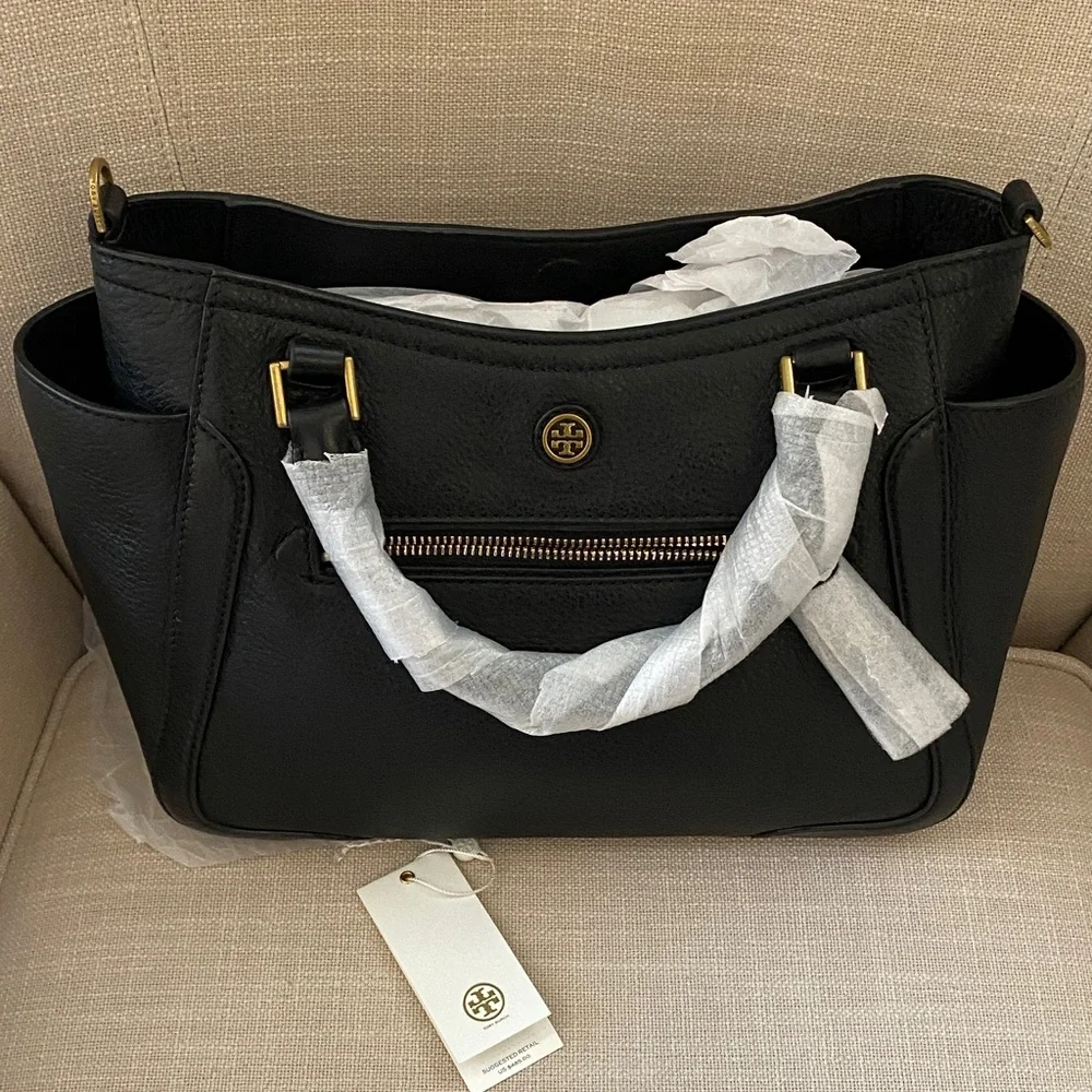Tory Burch Black Leather Small Frances Satchel with Crossbody Strap NWT - Picture 4 of 8